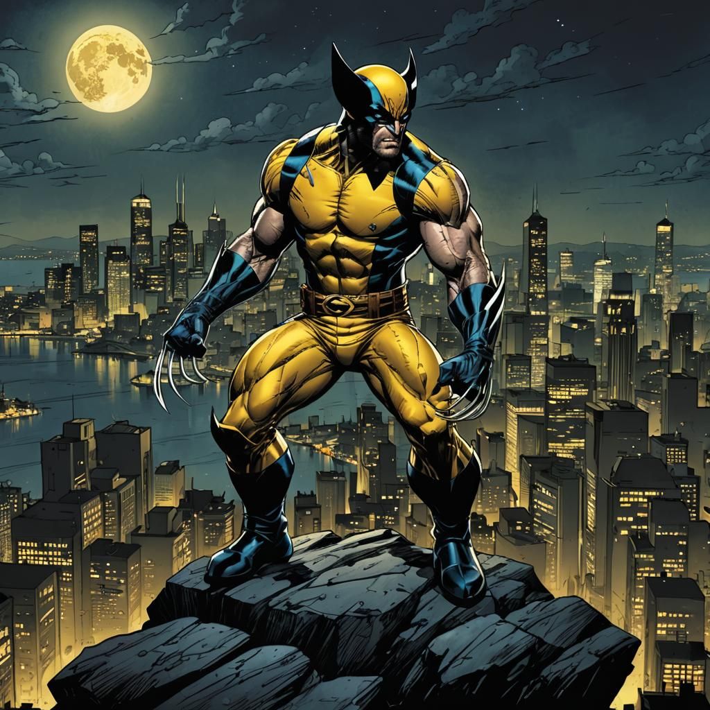 Wolverine Overlooks Cityscape in Dynamic Comic Art