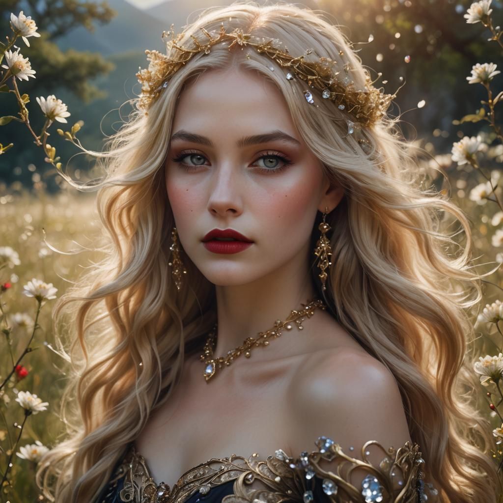 Goddess with Gems in Hair, Art Nouveau Style