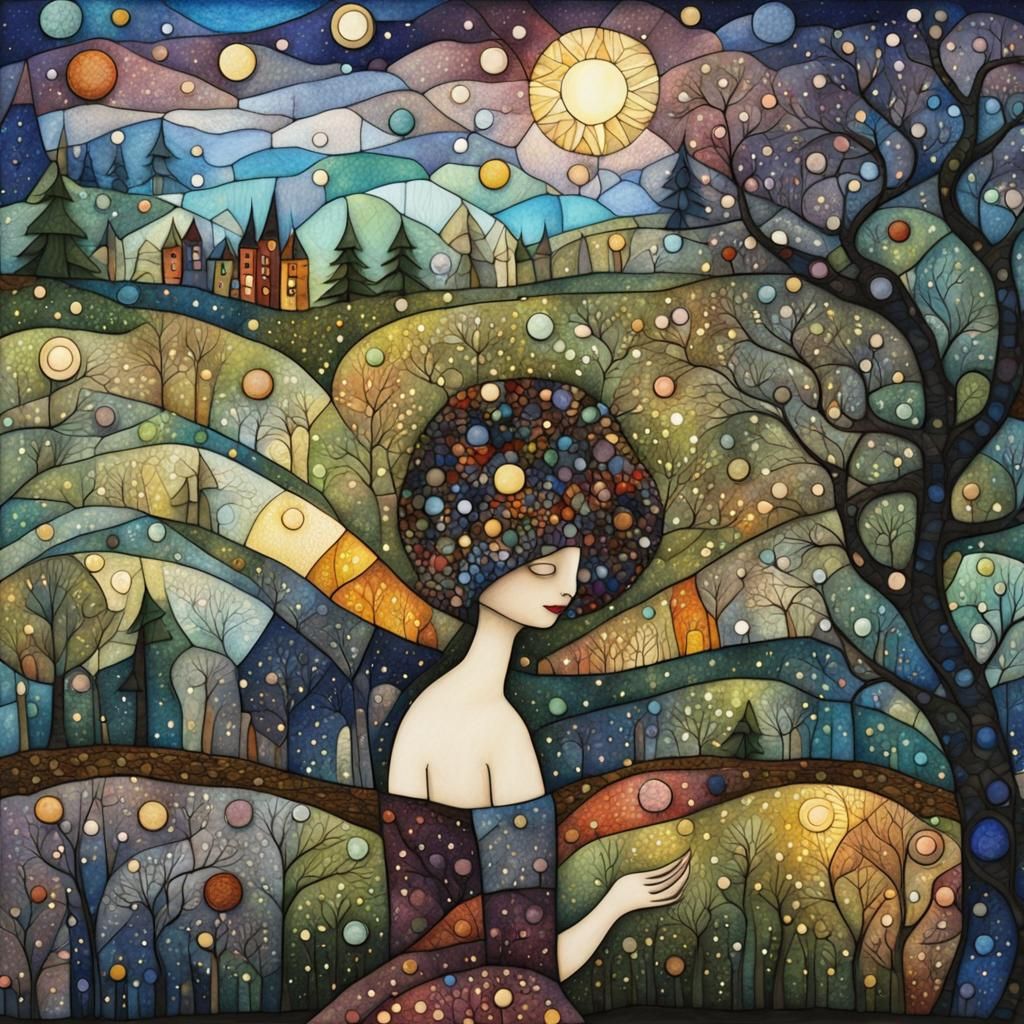 Enchanted Midnight Forest in Art Brut Style
