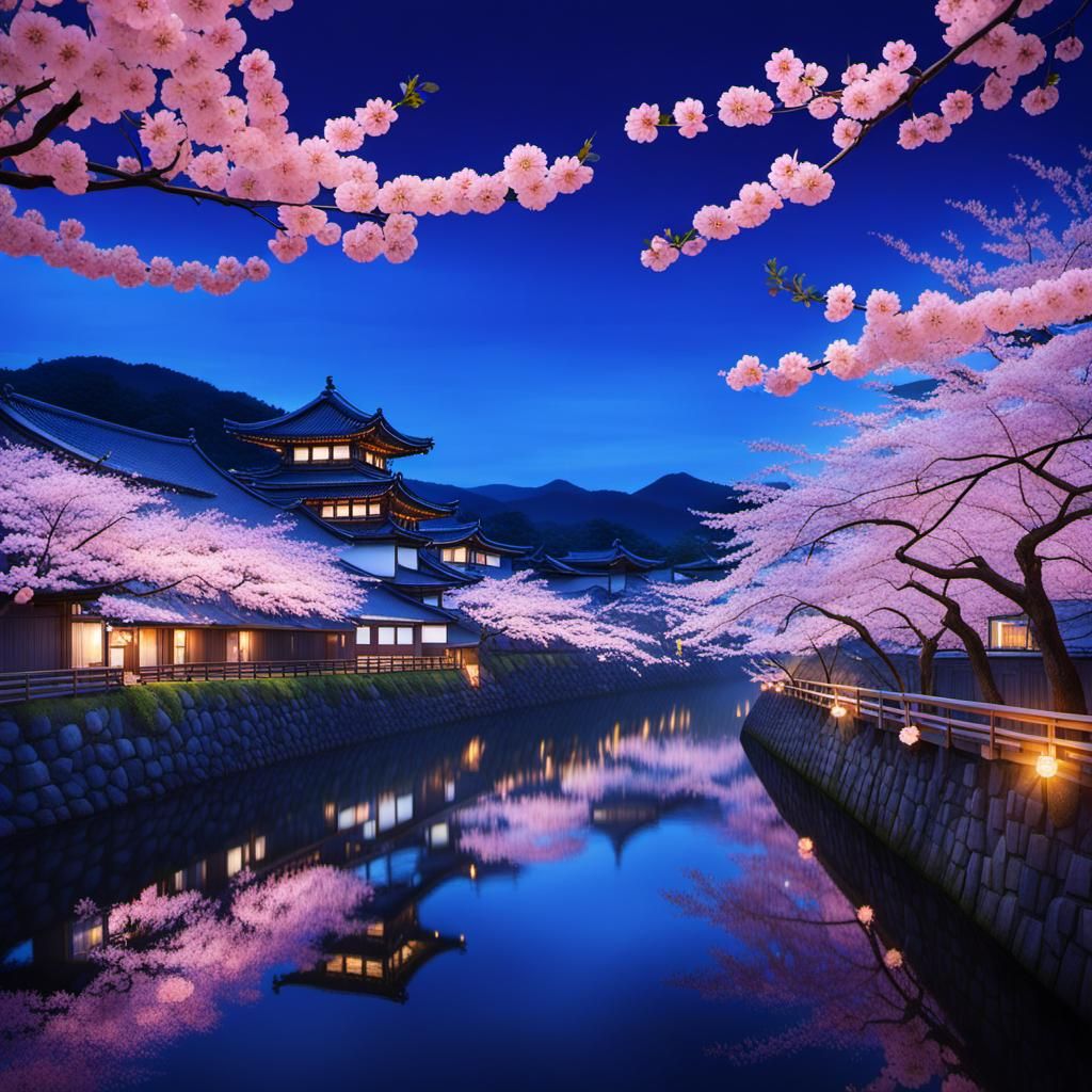 Twilight Cherry Blossoms in Anime Style
