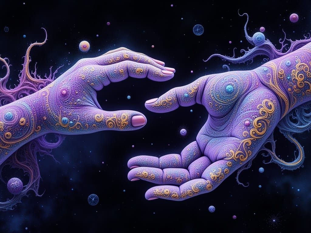 Ethereal Hands Unite in Cosmic Harmony