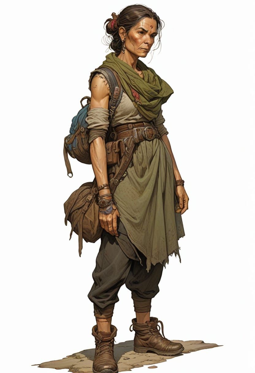 Heroic Fantasy Female Villager in Vivid Colors