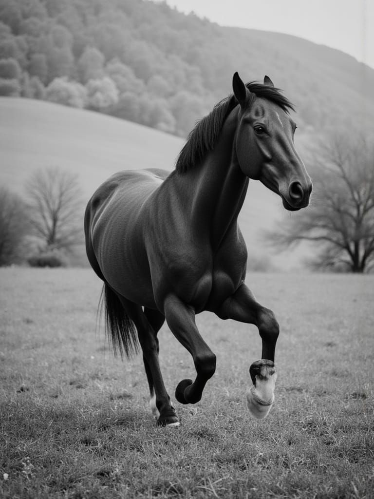 Black and White Horse Running Free