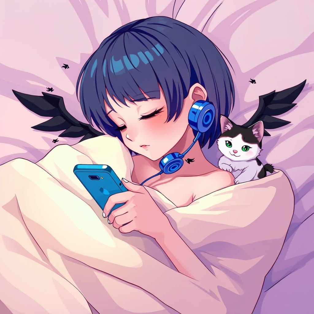 Charming Emo Girl in Cozy Anime Scene