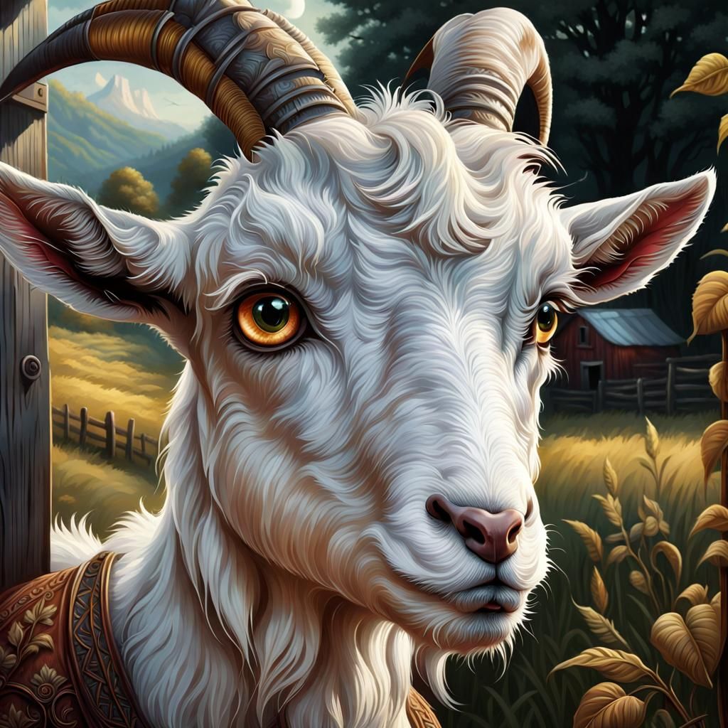 Curious Goat Near the Farm in Ethereal Style