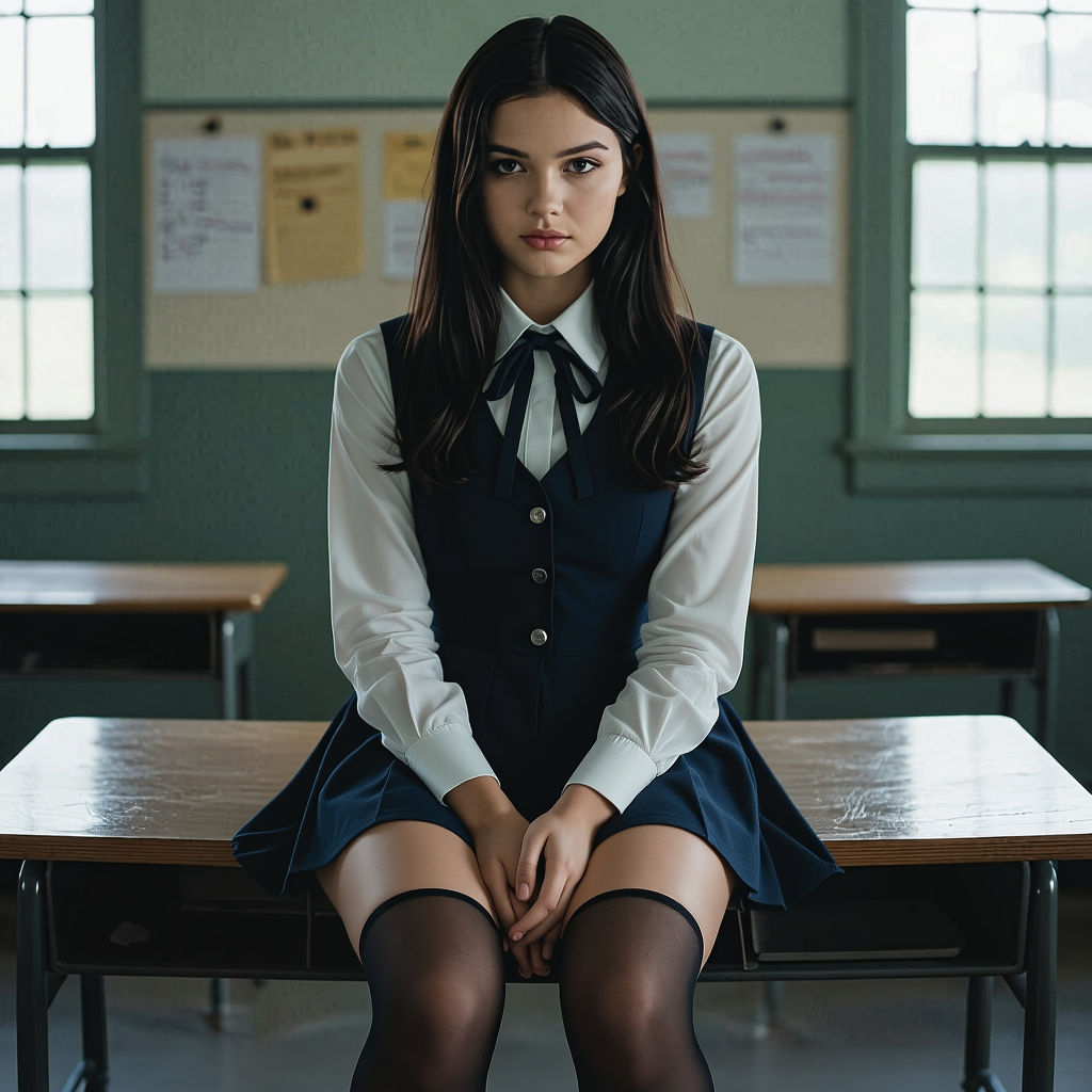 Cinematic Dark Academia Girl in School Uniform