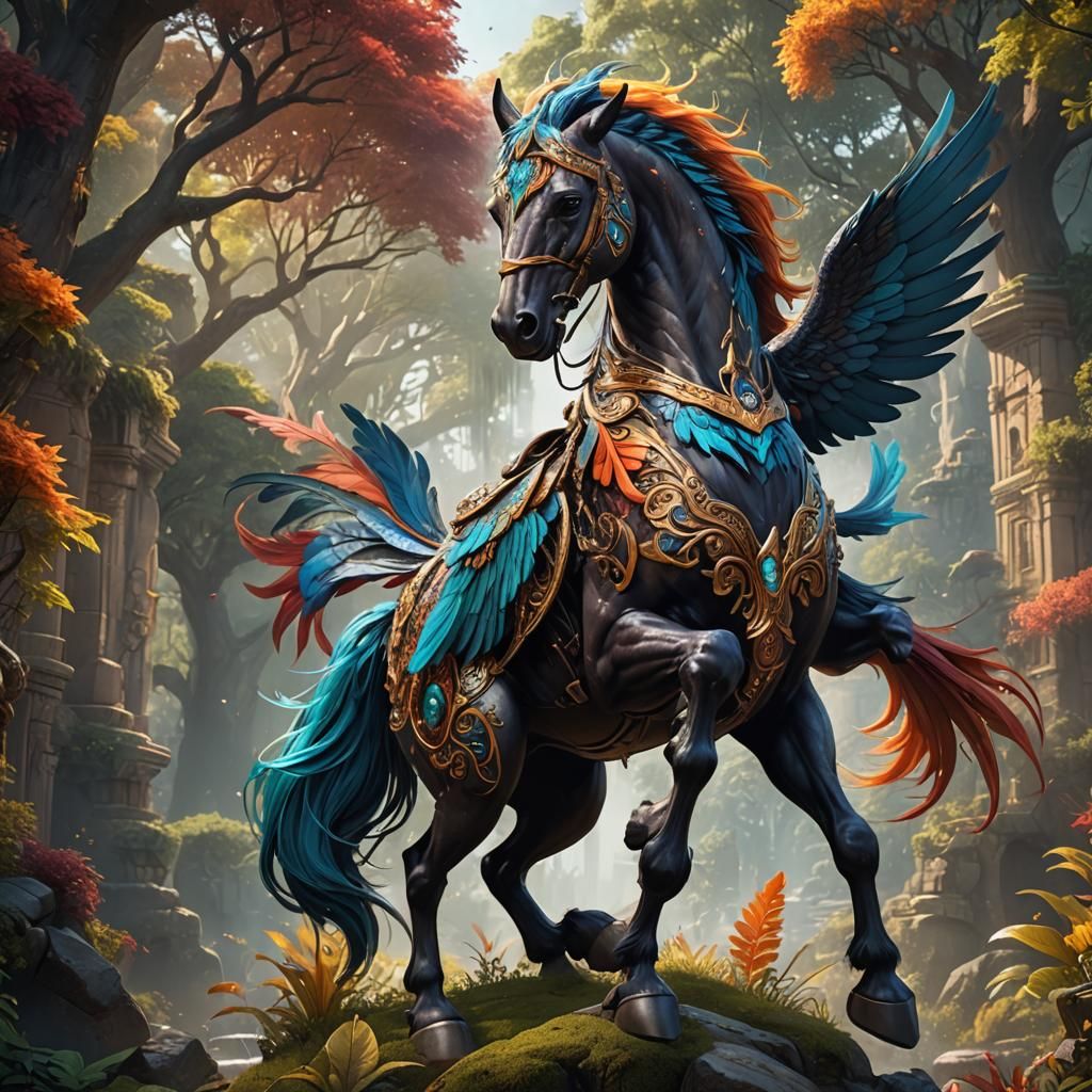 Majestic Bird-Horse Hybrid in Detailed Digital Painting