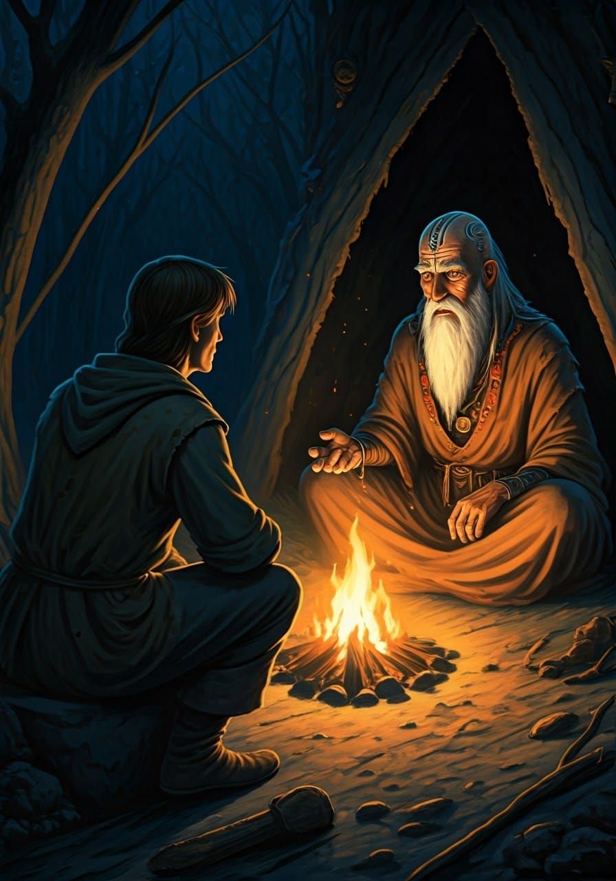 Old Prophet Delivers Cryptic Prophecy, Dark Fantasy Art