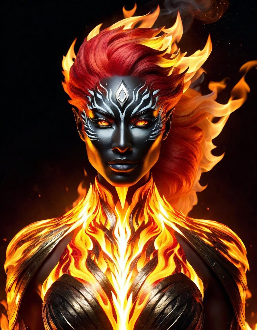 Androgynous Fire Elemental in a Fantasy Setting