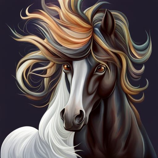 Whimsical Black Horse Running Through Wildflowers