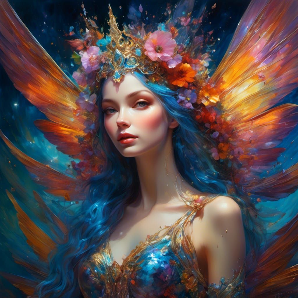 Fairy Queen Full Body Portrait in 3D Splash Art