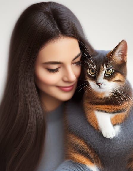 Woman and Cat Portrait in Watercolor Style