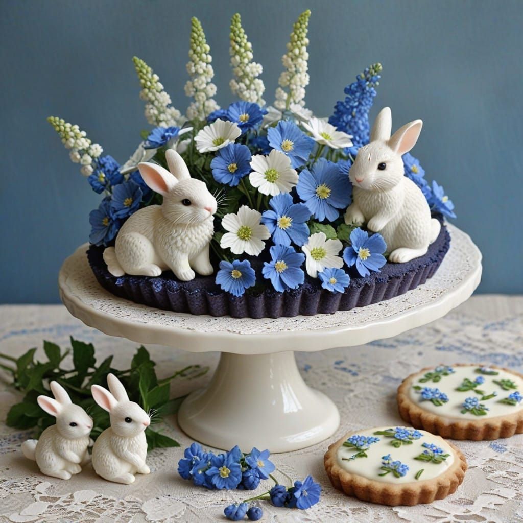 Bunnies Amidst Vintage Floral Delights