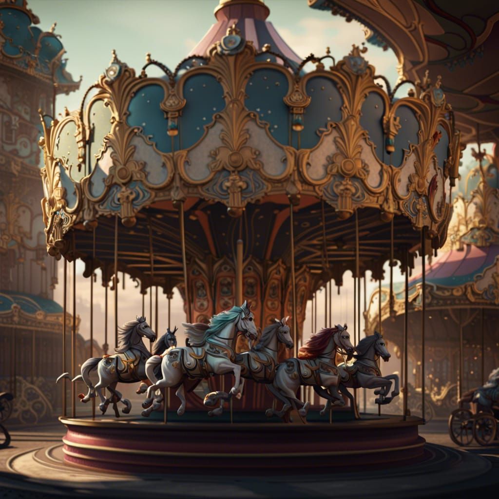 Jesters on a Carousel in Maximalist Style