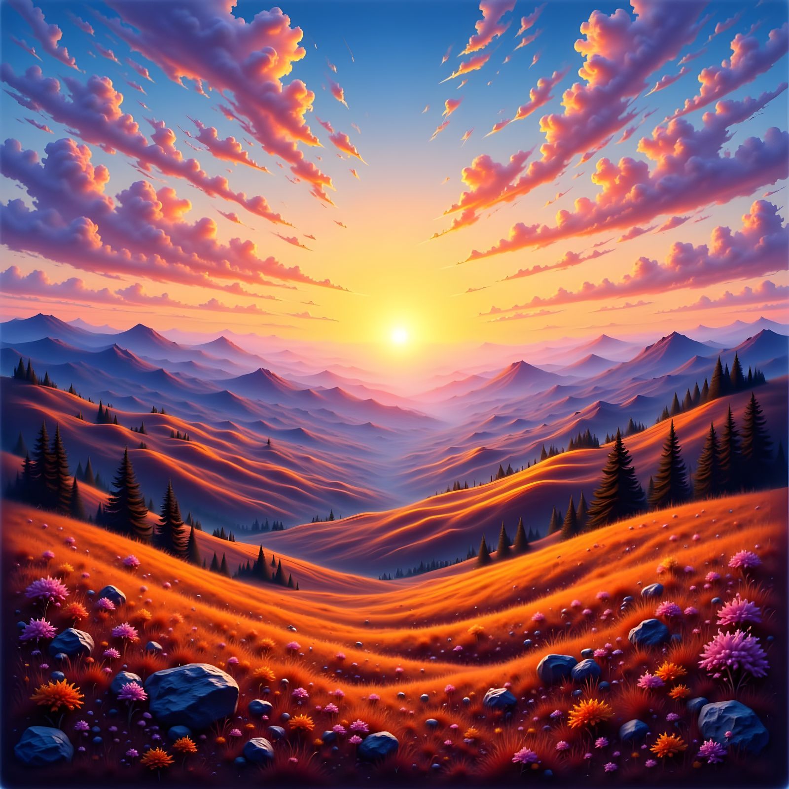 Golden Twilight Landscape with Vibrant Orange Hues