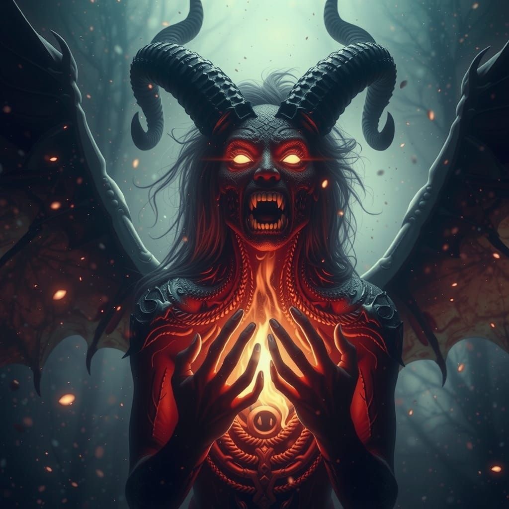 Dark Fantasy Demon Portrait in Oil Paint Style