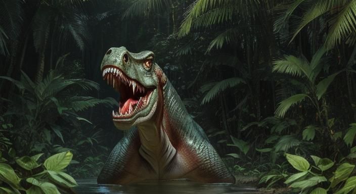 Realistic T-Rex Attack in Jungle, Ultra-Detailed