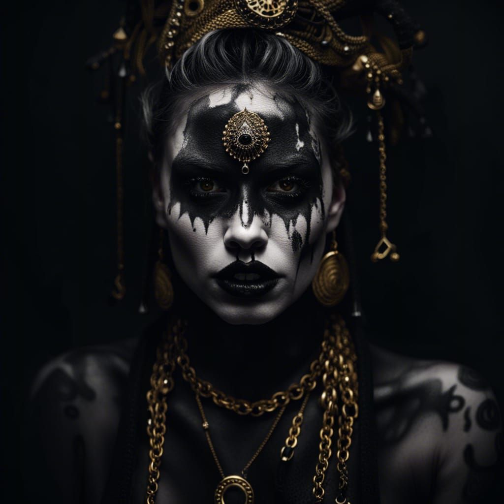 Grotesque Portrait of a Witch in Black and White