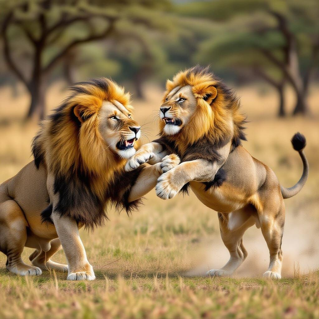 Two Lions Fighting