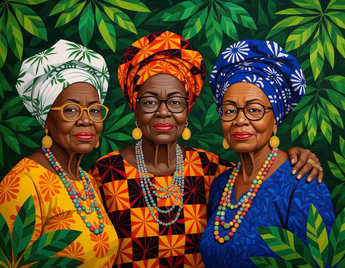 Elderly Black Women in Quilting Collage Style