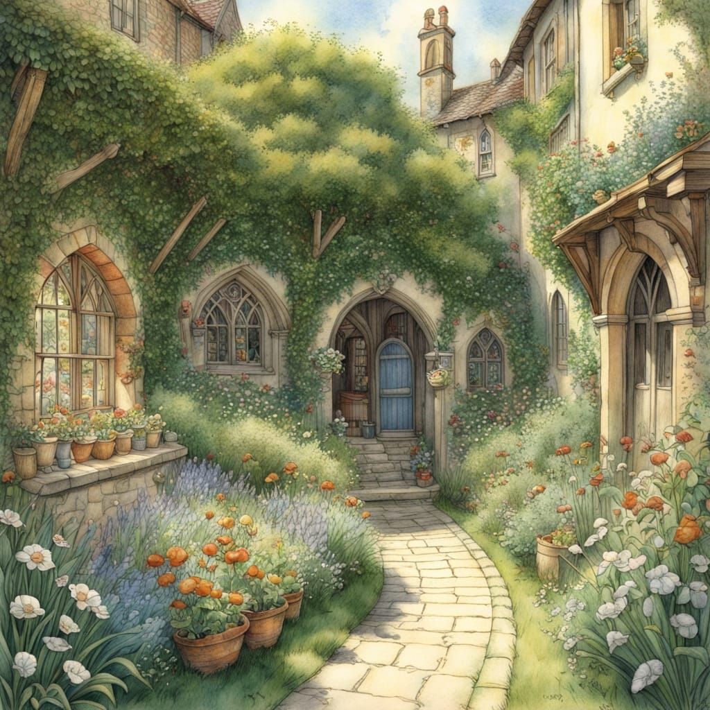 Mediterranean Courtyard in Brambly Hedge Style