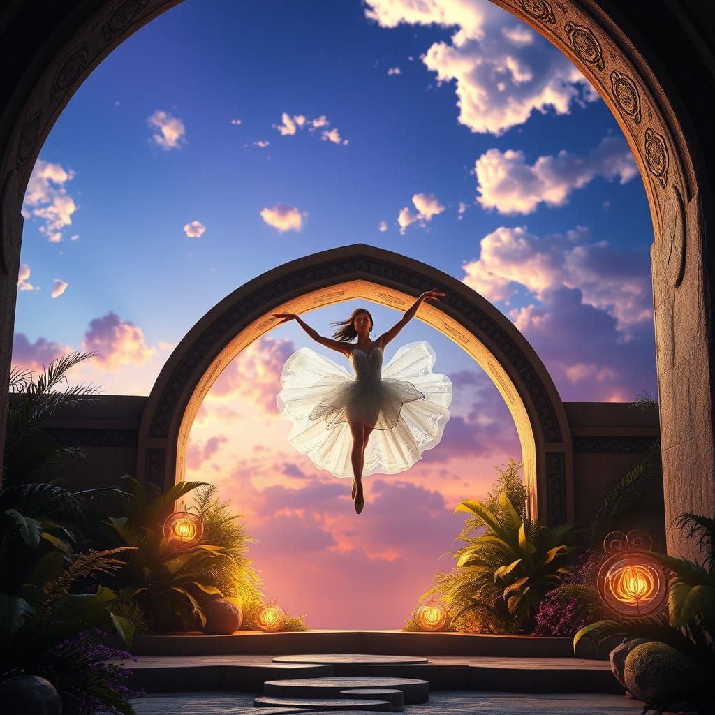 Ethereal Ballerina in Fantastical Landscape