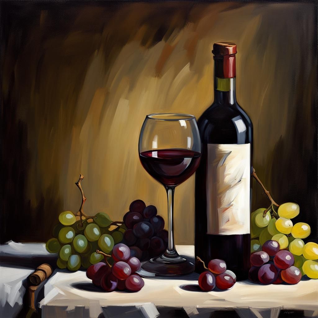 Wine Bottle Still Life as Oil Painting