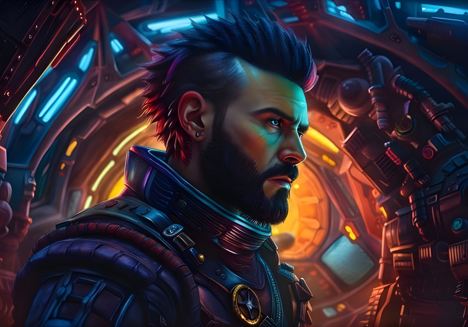 Detailed Portrait of a Space Pirate in Spaceship