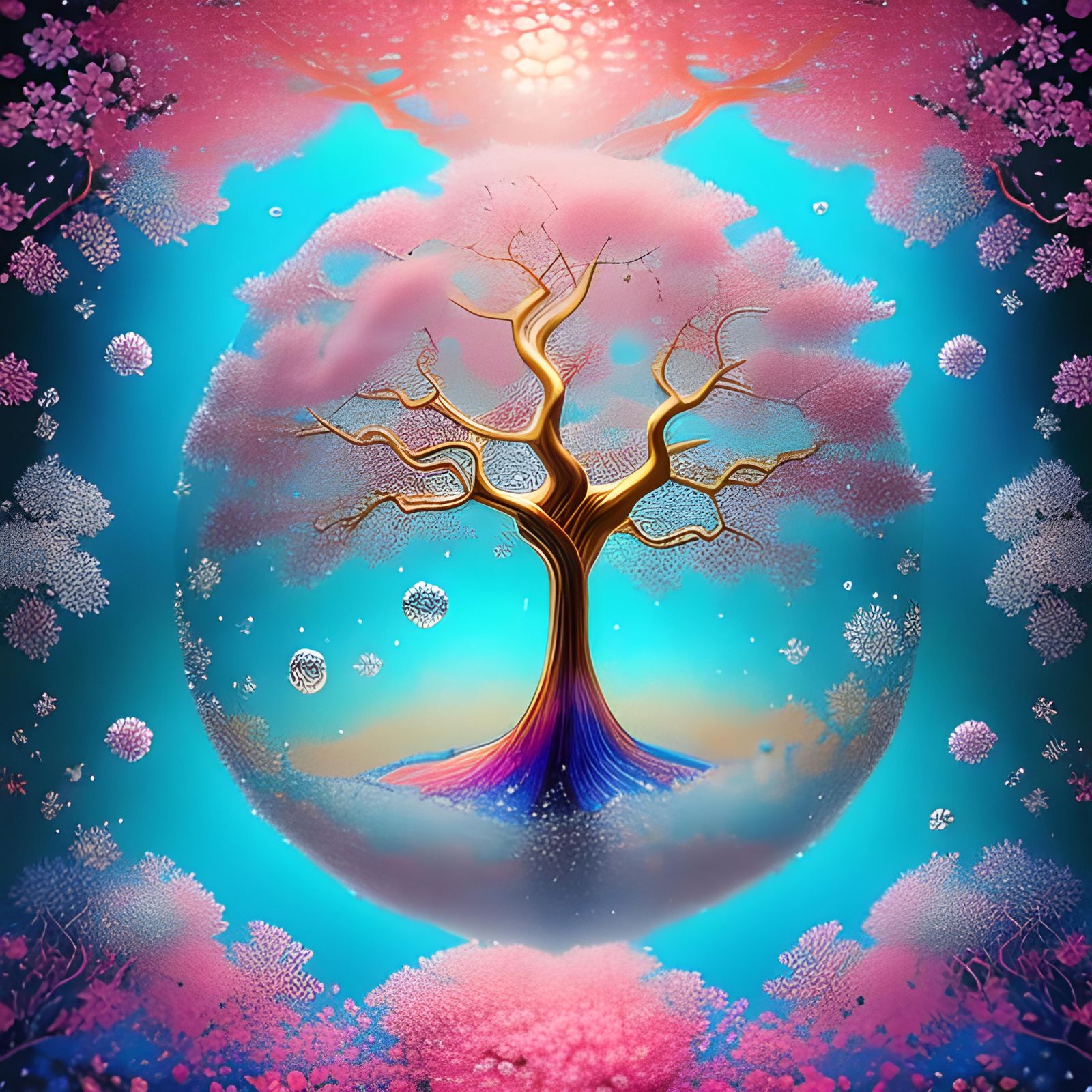 Ice Crystal Tree in Glass Egg: Digital Art