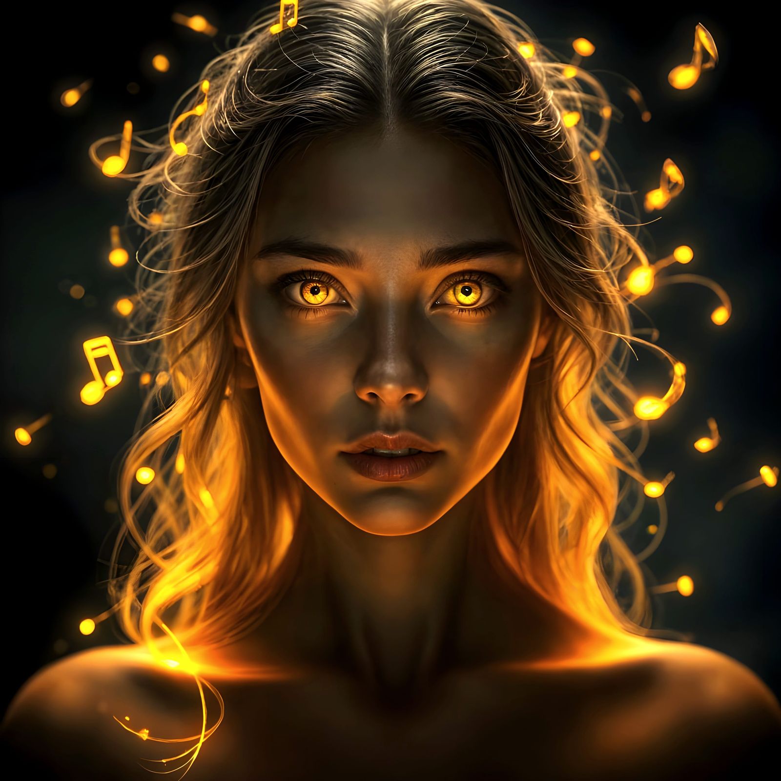 Golden Goddess Burning with Magical Light and Intricate Deta...