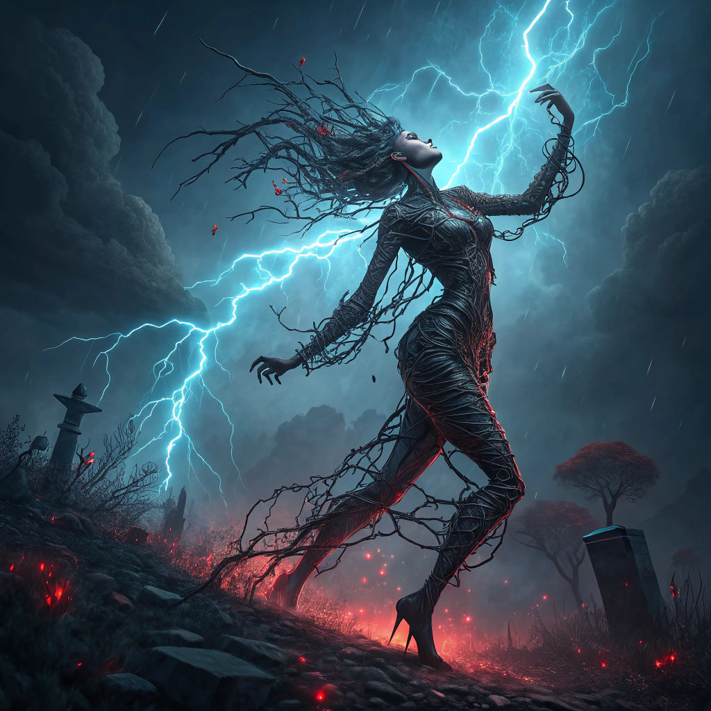 Dystopian Barbed Wire Dancer in Dark Fantasy 3D Art