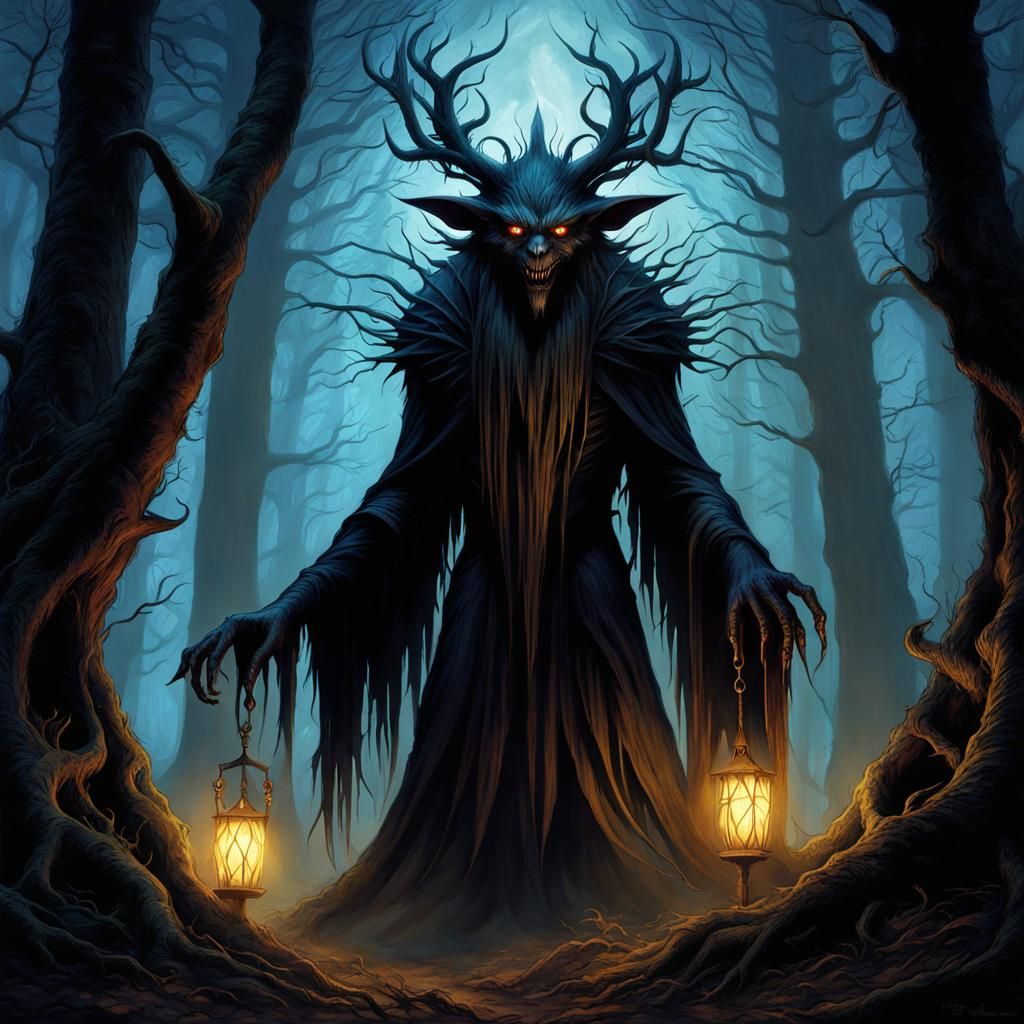 Eerie Monster Gathering in Gothic Dark Fantasy Illustration