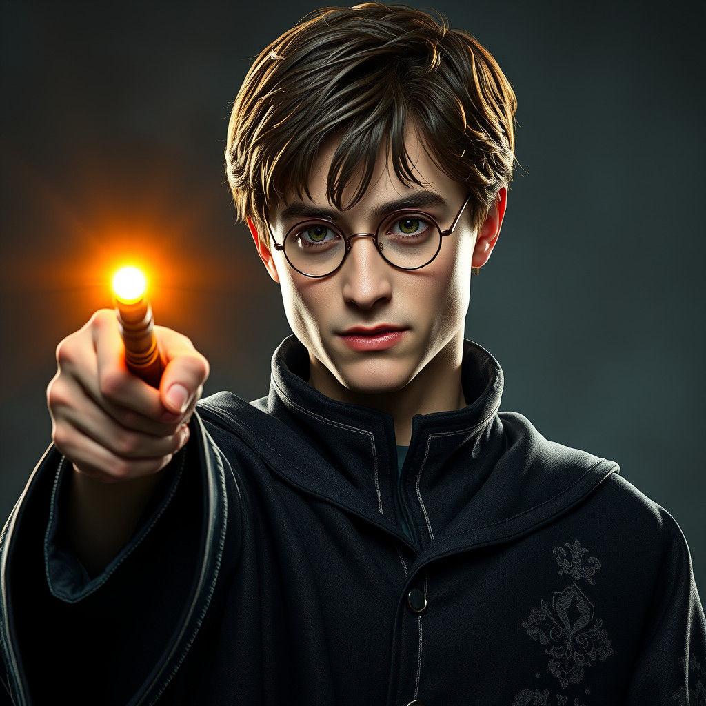 Harry Potter Portrait with Golden Wand Glow