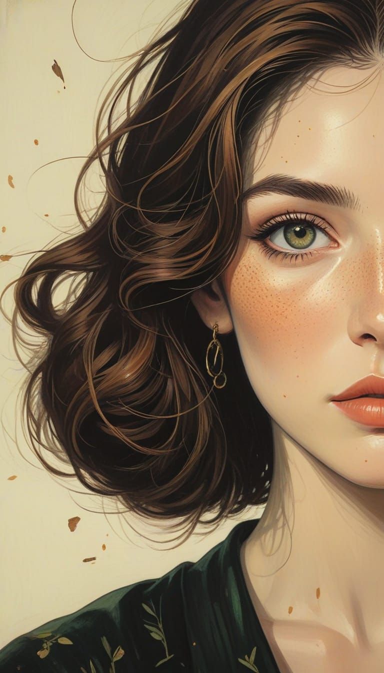 Ethereal Pre-Raphaelite Portrait in Art Deco Colors