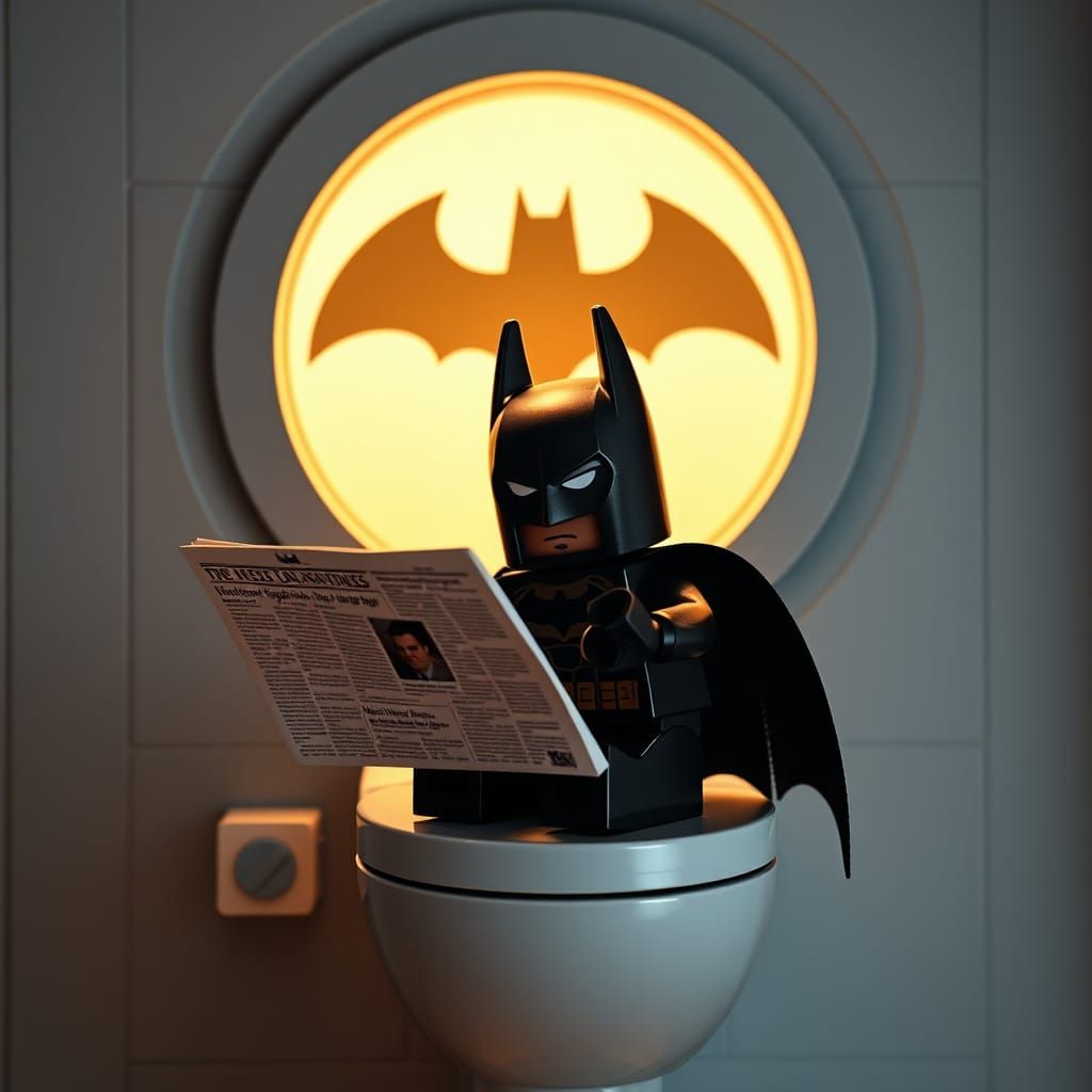 Lego Batman on Toilet with Bat-Shaped Window