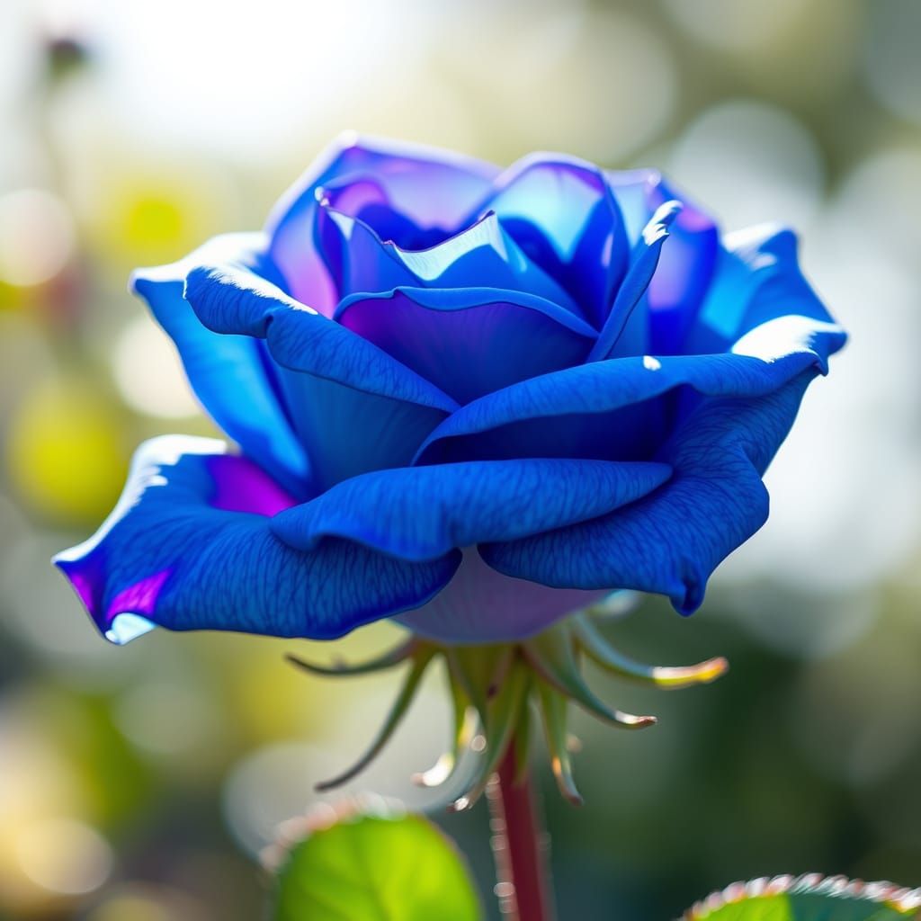 Vibrant Blue Rose in Sunlight: Dynamic Polychromatic Art
