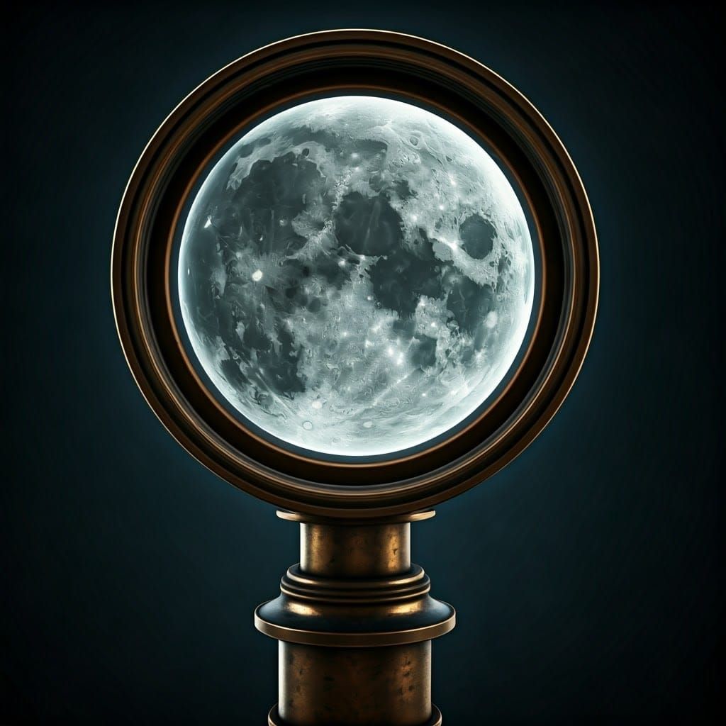 Vintage Telescope Reveals Cratered Moon in Industrial Futuri...