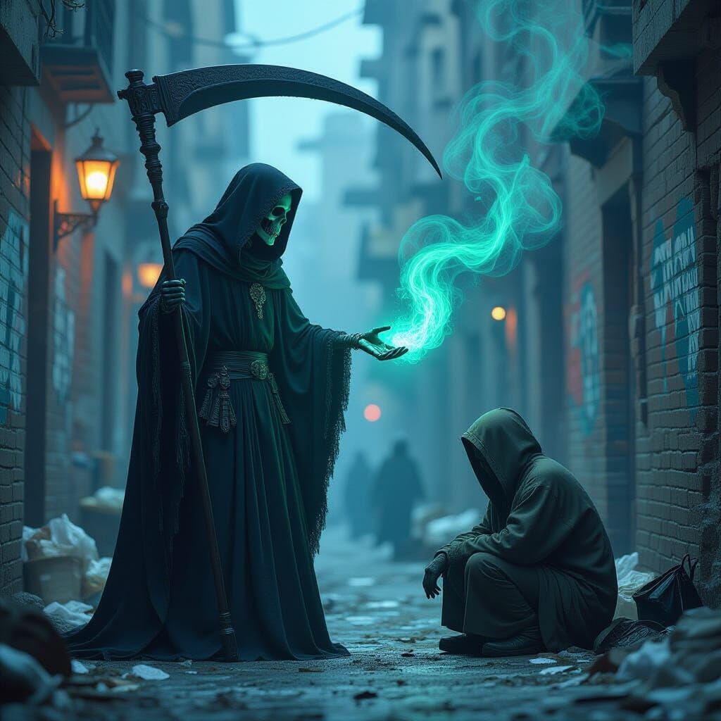 Grim Reaper Claims Soul in Dark Fantasy Art