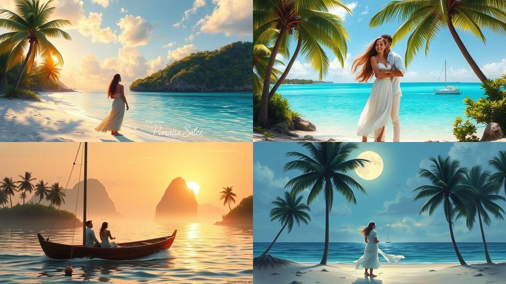 Ethereal Lovers Floating on a Serene Oceanic Landscape in Im...