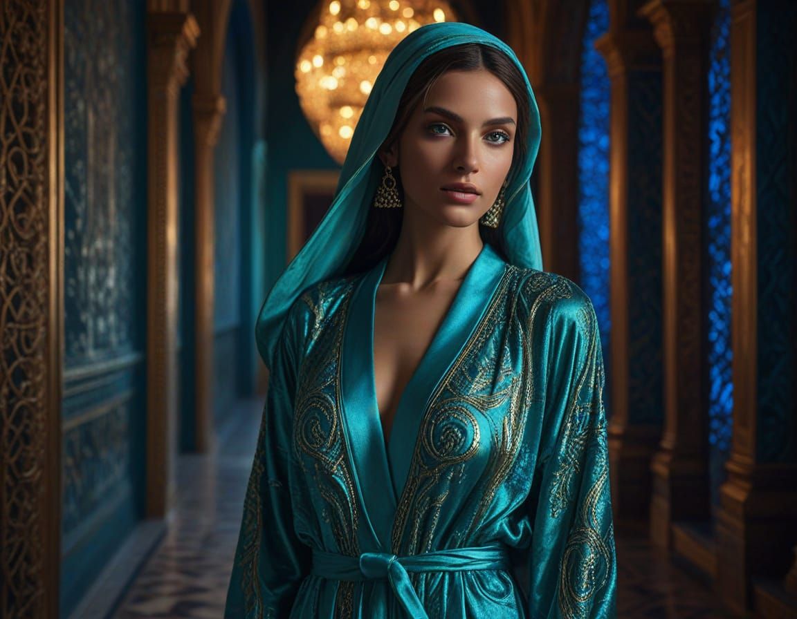 Regal Arabian Goddess in Vibrant, Iridescent Splendor