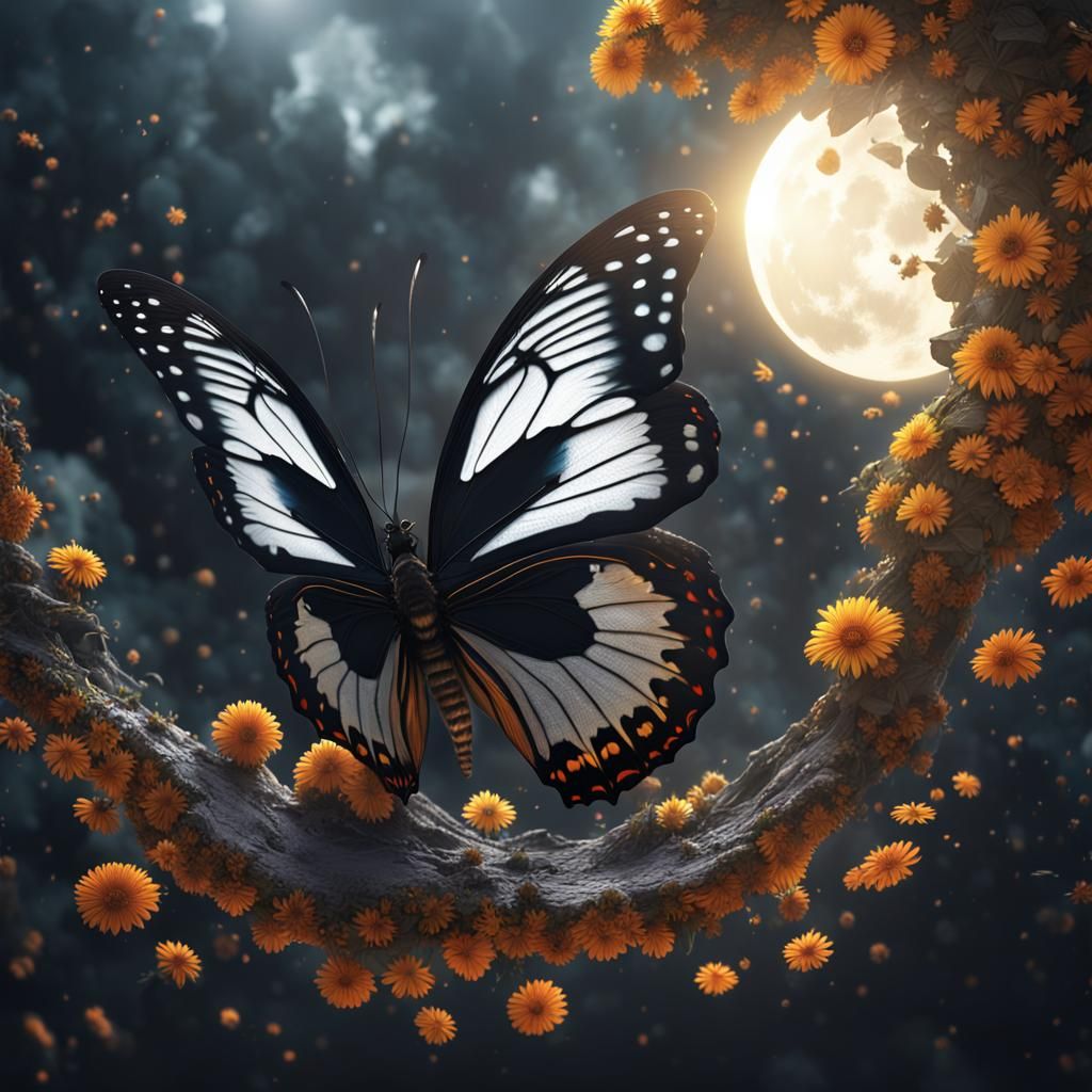 Butterfly with Sun and Moon Wings
