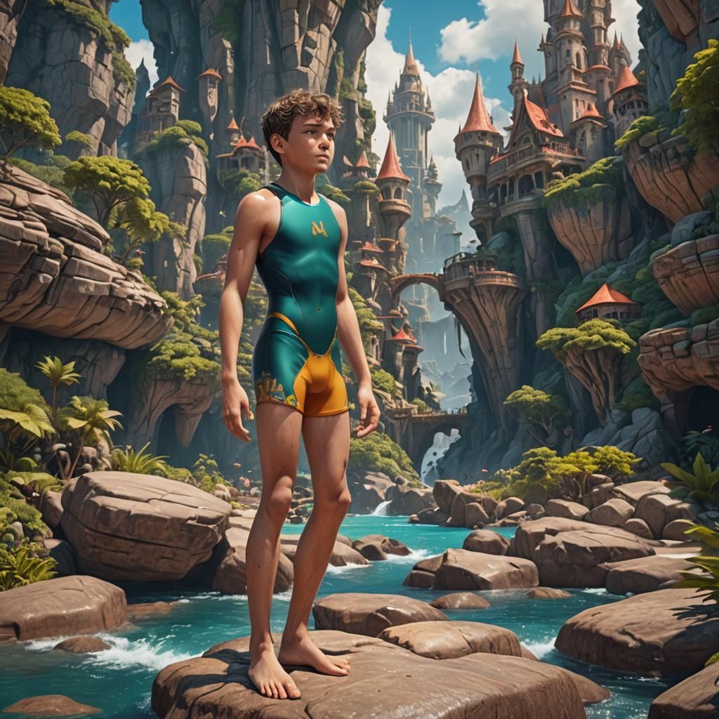 Boy in Swimsuit: Detailed Fantasy Concept Art
