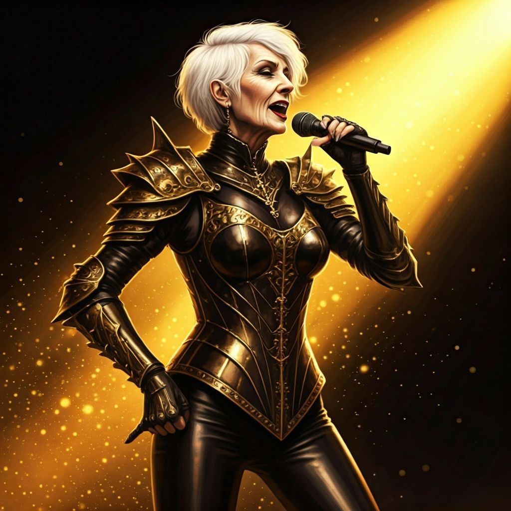 Elderly Goth Rock Star in Opulent Armor