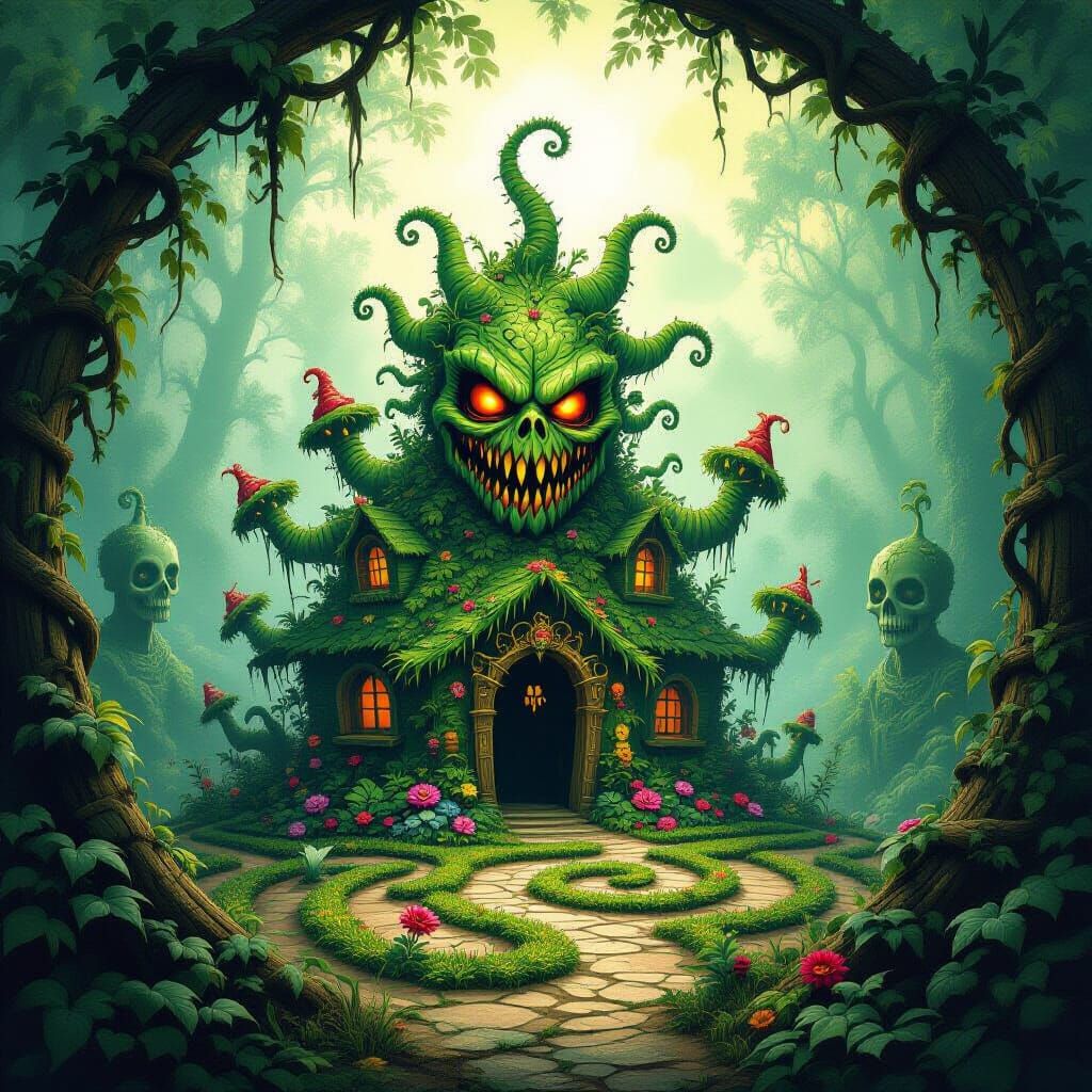 Monstrous Garden of Demonic Plants: A Horror Illustration