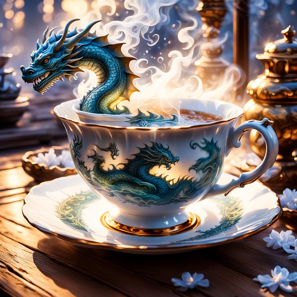 Ethereal Dragon Tea Cup in Kinkade Style