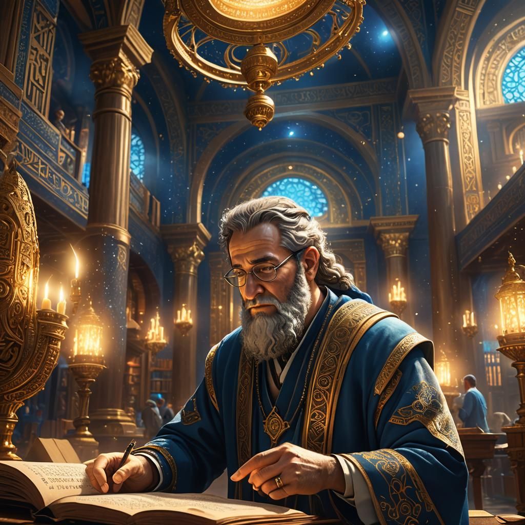 Synagogue Torah Study with Prime Minister, Fantasy Art