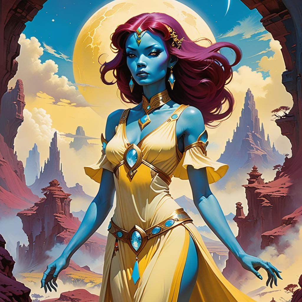 Alien Princess in Mystical Desert Landscape