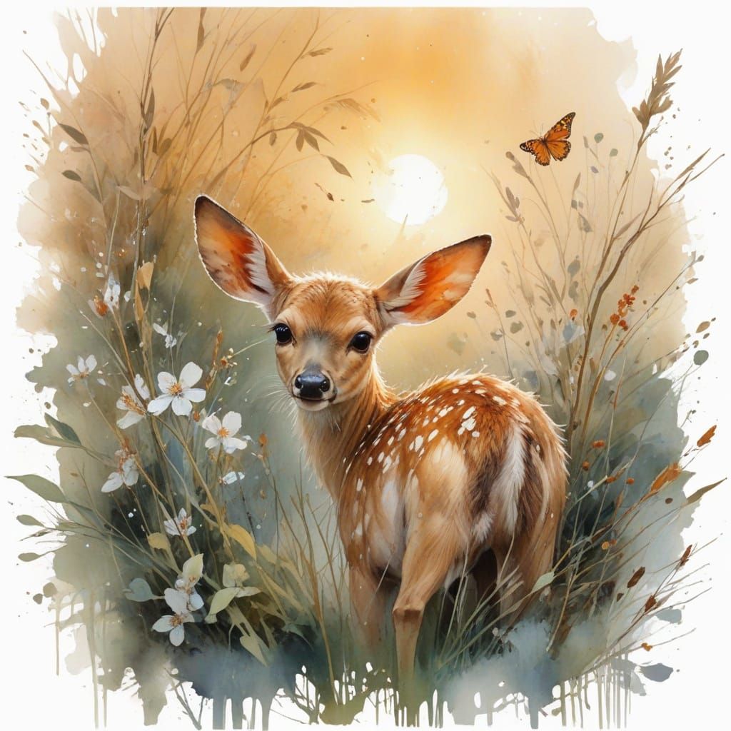 Fawn at River's Edge in Golden Light