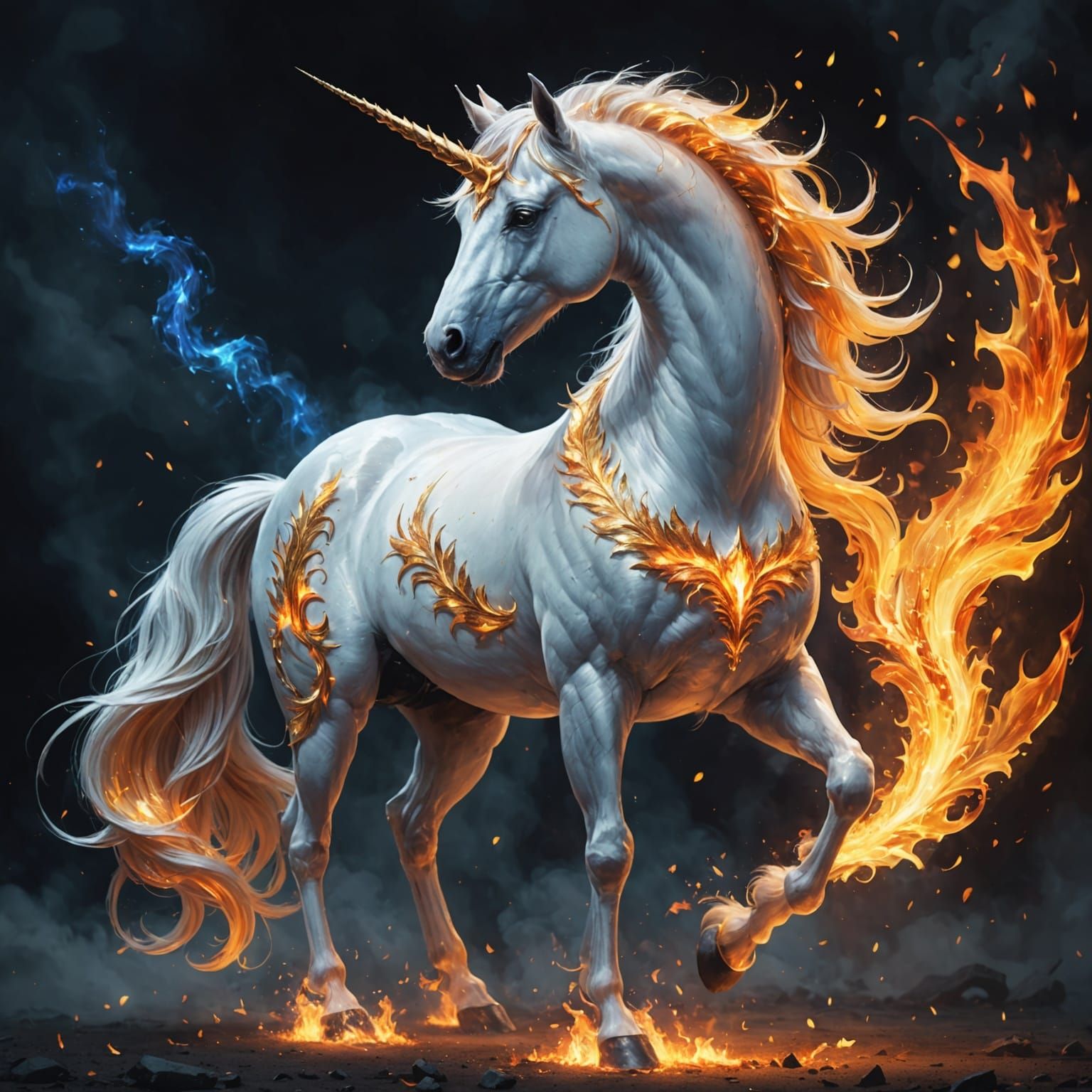 Fiery Mythical Unicorn with Sparkling Wings