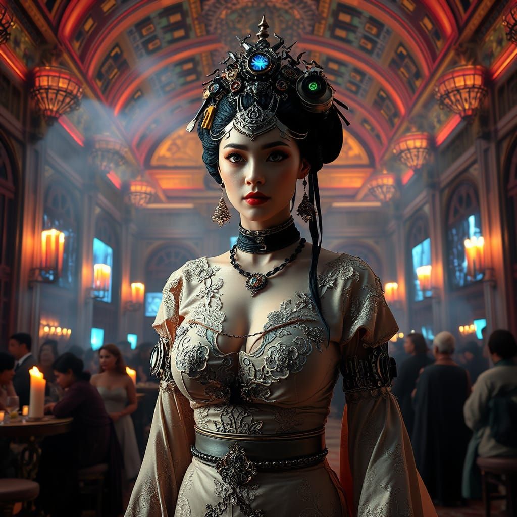 Dieselpunk Geisha Princess in Cybernetic Regalia